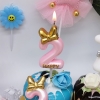 Świeczka na tort cyfra 4 różowa z kokardką